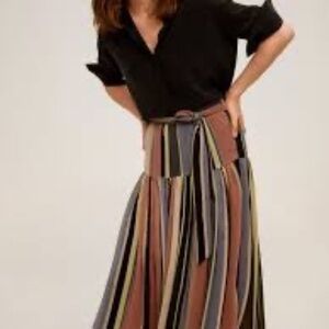 Mango Skirt Stripes Midi Belted